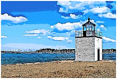 Derby Wharf Lighthouse in Salem Harbor - Digital Painting